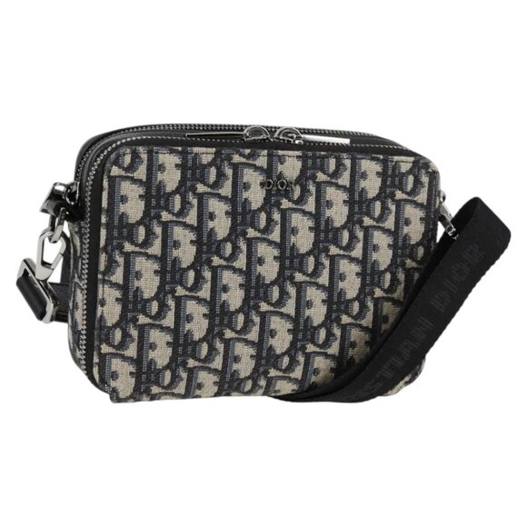 Christian Dior Trotter Canvas Shoulder Bag Navy Silver Auth 121172M - Picture 1 of 16